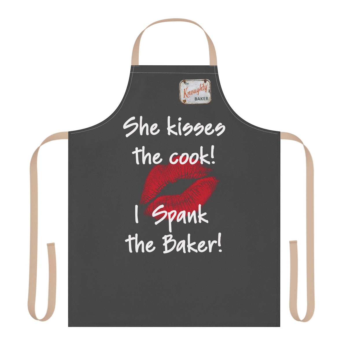 Funny Couples Apron – "She Kisses the Cook! I Spank the Baker!" Kitchen Apron with Lip Print
